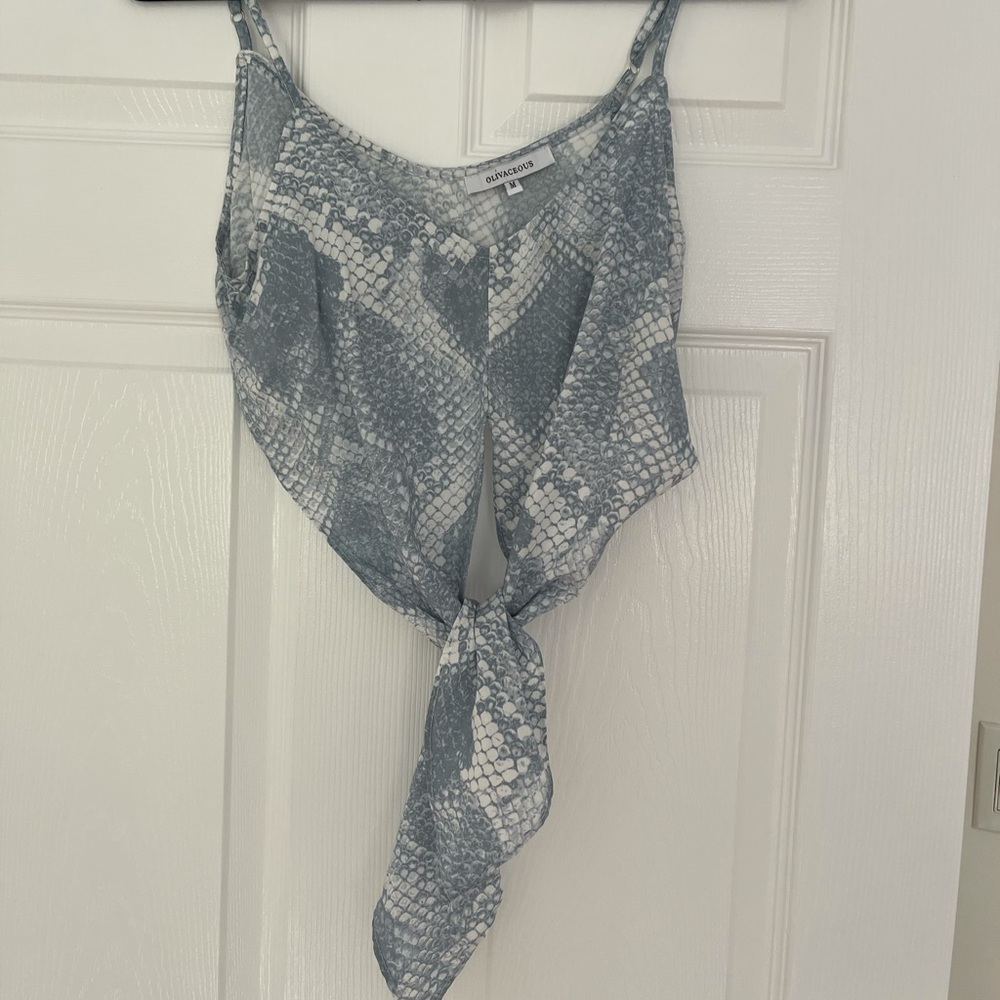 Blue snakeskin cropped blouse